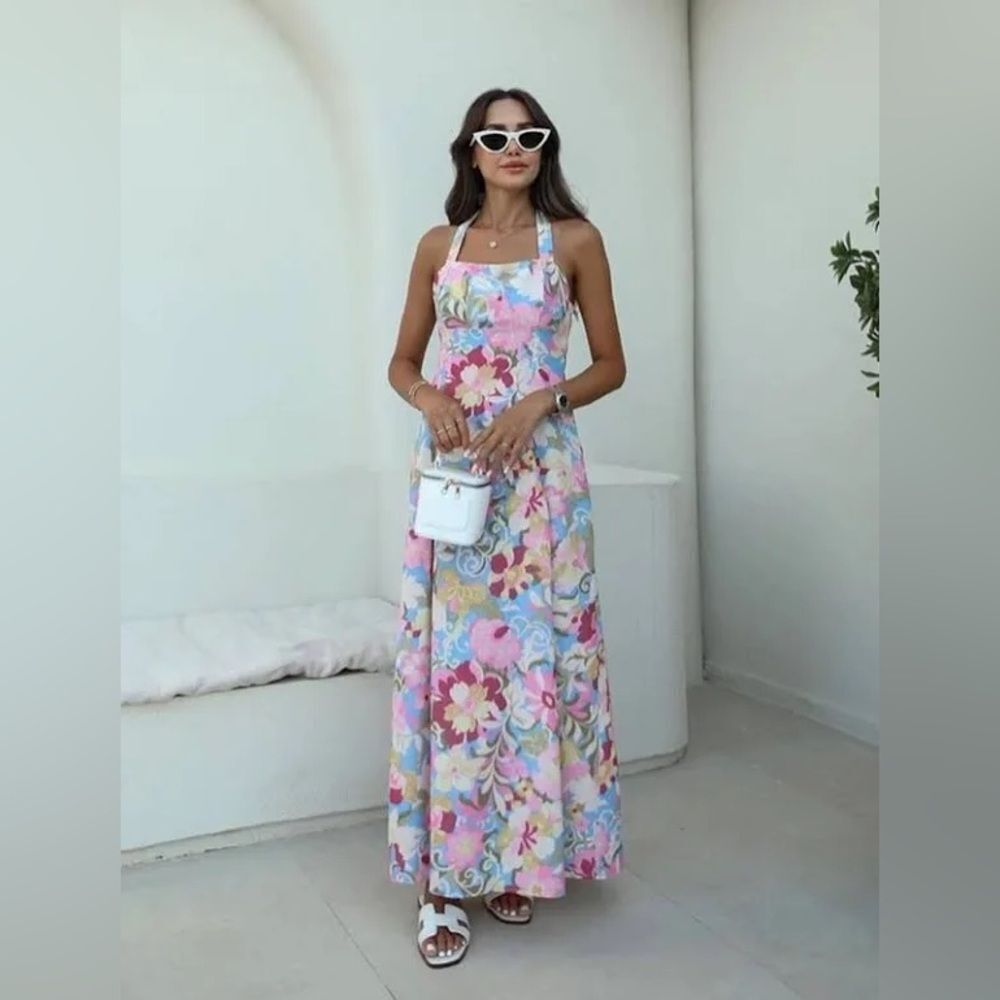 ZARA PRINTED LINEN MIDI DRESS - Picture 2 of 10